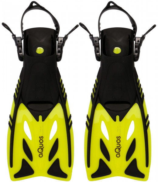 aQuos Kinder Flossen 27-31 32-37 Pelican Taucherflossen verstellbar gelb