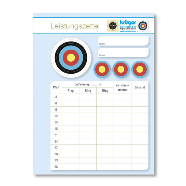 Krüger Leistungszettel Bogenschießen Abreißblock